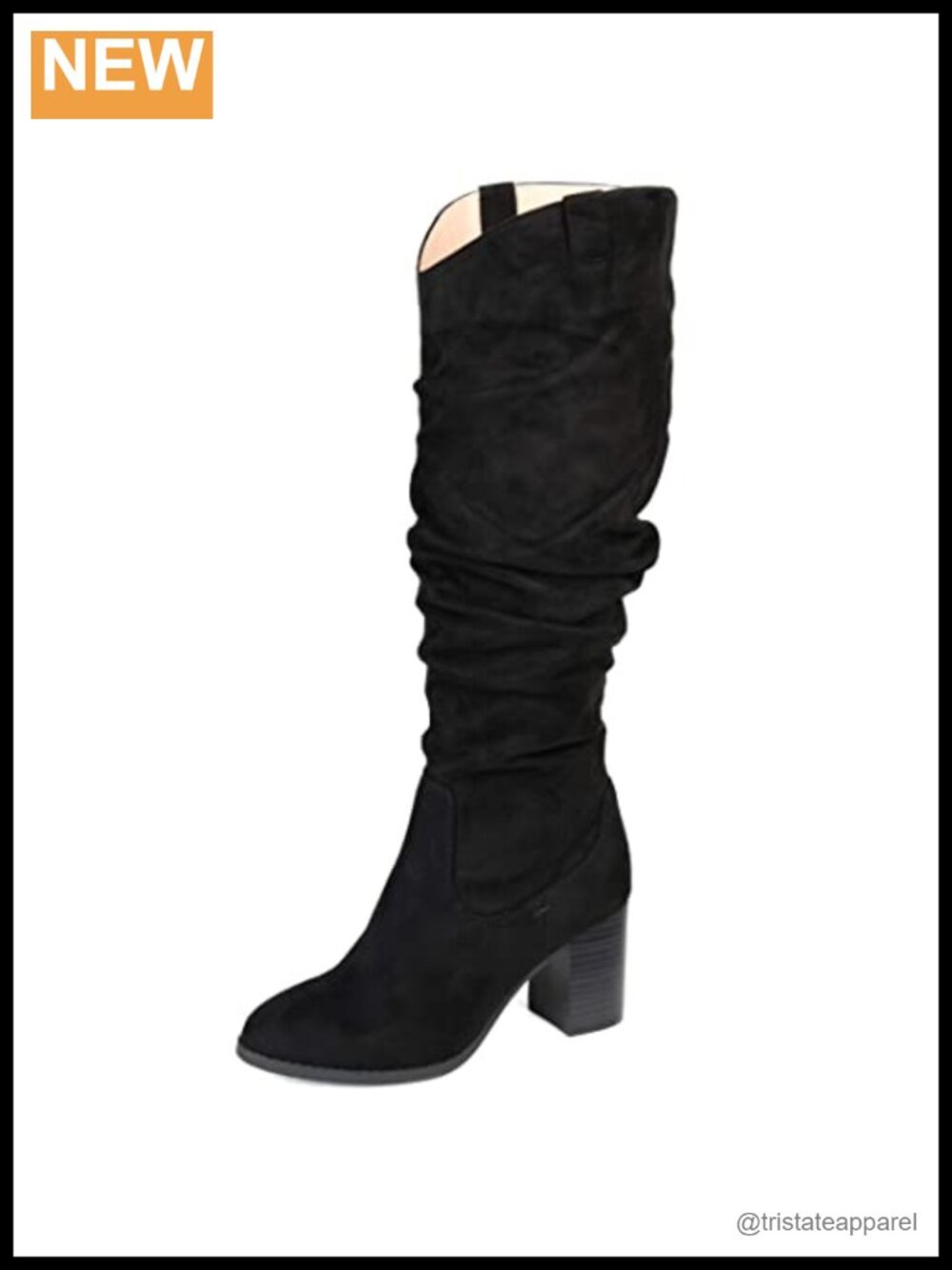 Vegan Suede Knee High Boots with Stacked Heel - 15in Shaft
